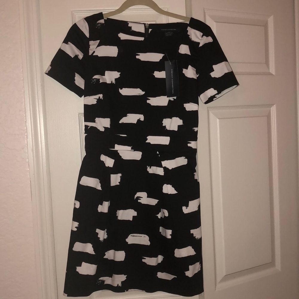 French Connection Black and White Midi Dress